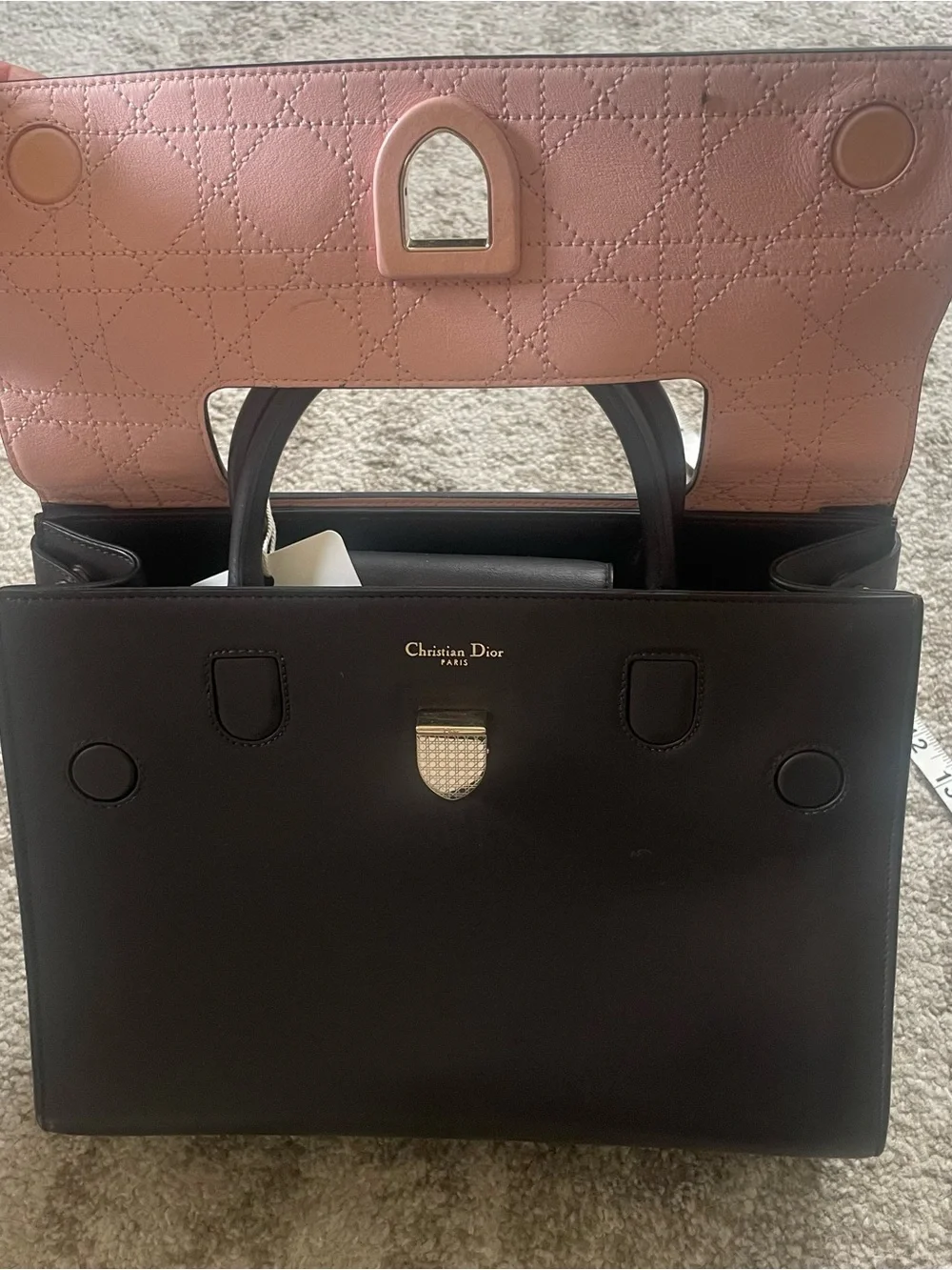 Dior Diorever Dark Brown Leather Top-Handle Crossbody Bag Silver-Tone Hardware